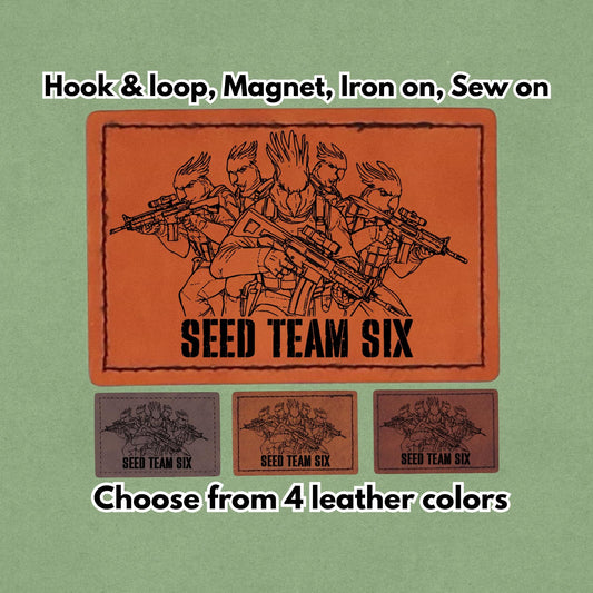 SEED TEAM SIX - Leather Birb bird Meme Patch - Cockatoo Parrot - Magnet, Hook and Loop, Iron on and Sew on available in Magnet, Hook and Loop, Iron On and Sew On with four leather color options. Main product image.