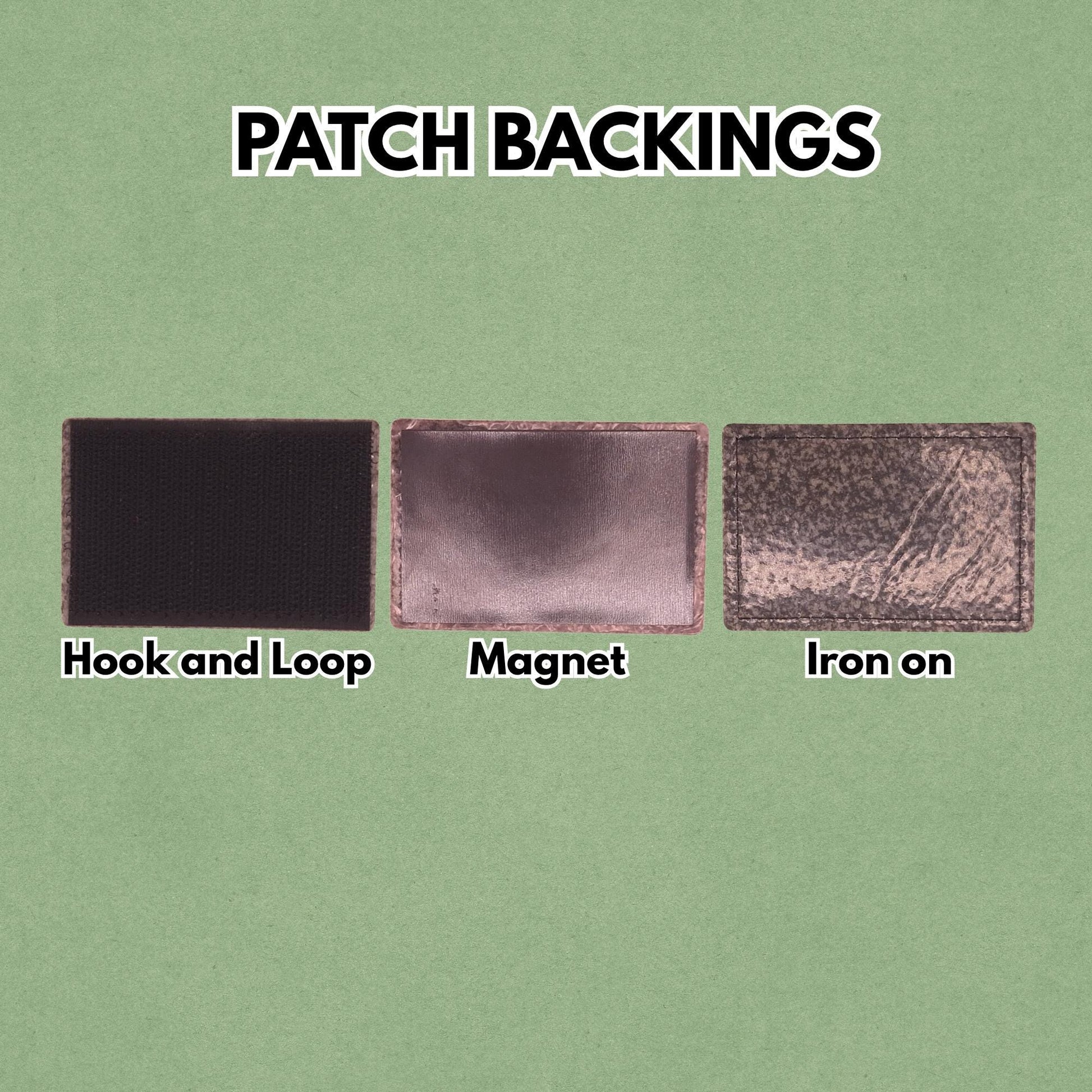 F*** ICE - Ice Out - Leather Patch  - Magnet, Hook and Loop, Iron on and Sew on available in Magnet, Hook and Loop, Iron On and Sew On with four leather color options. Third product image showing the available backing options: Magnet, Hook and Loop, Iron On and Sew On.