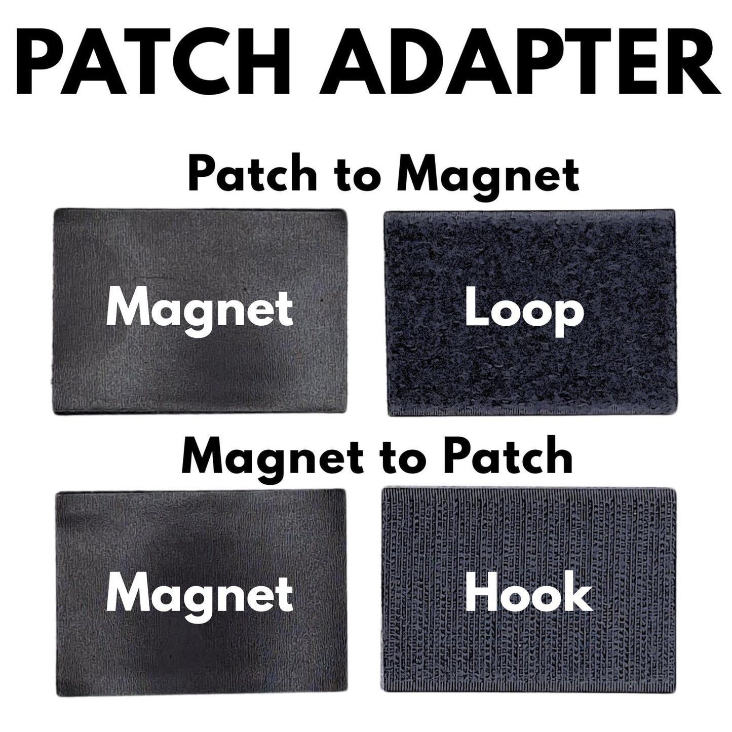 Patch Adapter – Turn Patches Into Magnets or Magnets Into Patches (Hook and Loop + Magnet). main product image shows both options patch to magnet and magnet to patch using hook and loop and magnets. 
