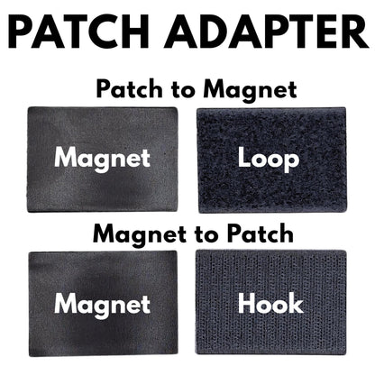 Patch Adapter – Turn Patches Into Magnets or Magnets Into Patches (Hook and Loop + Magnet). main product image shows both options patch to magnet and magnet to patch using hook and loop and magnets. 